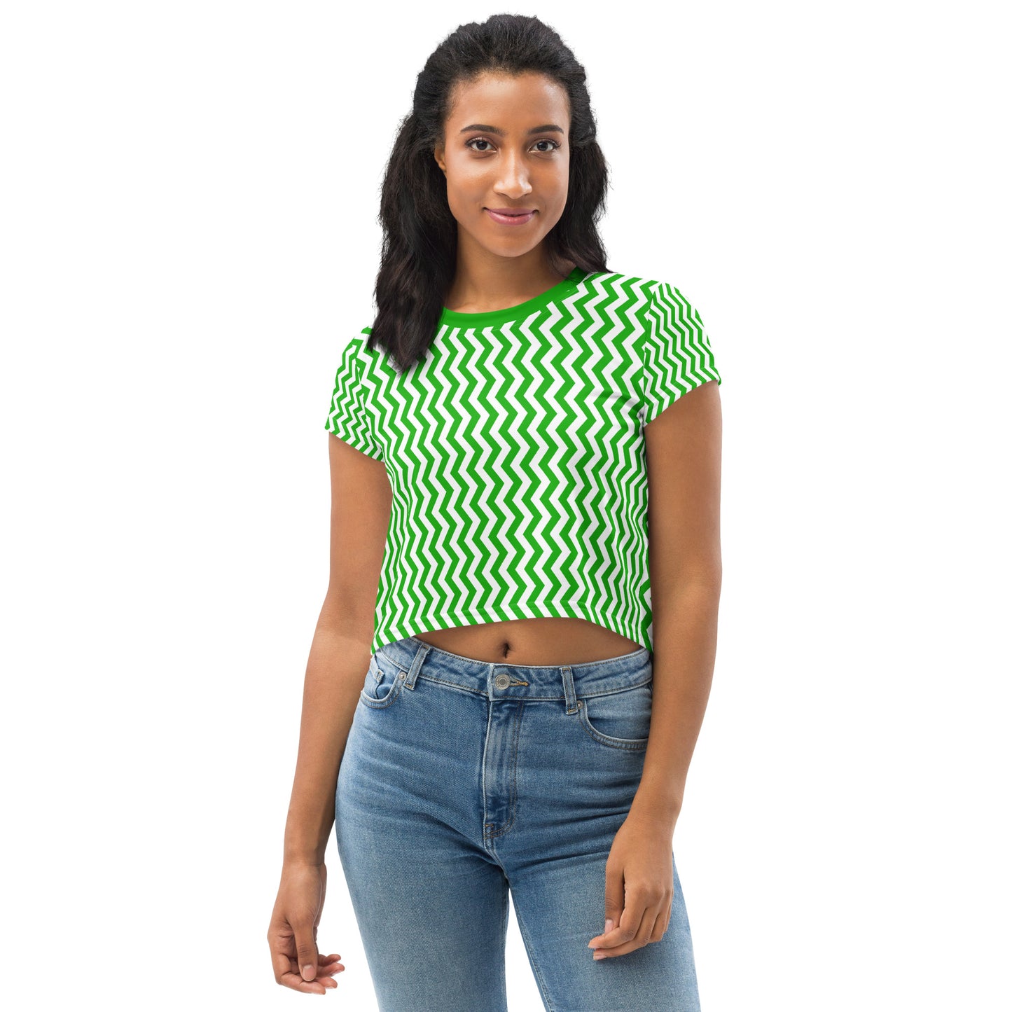 YOWNII ZIGZAG Green Crop Tee