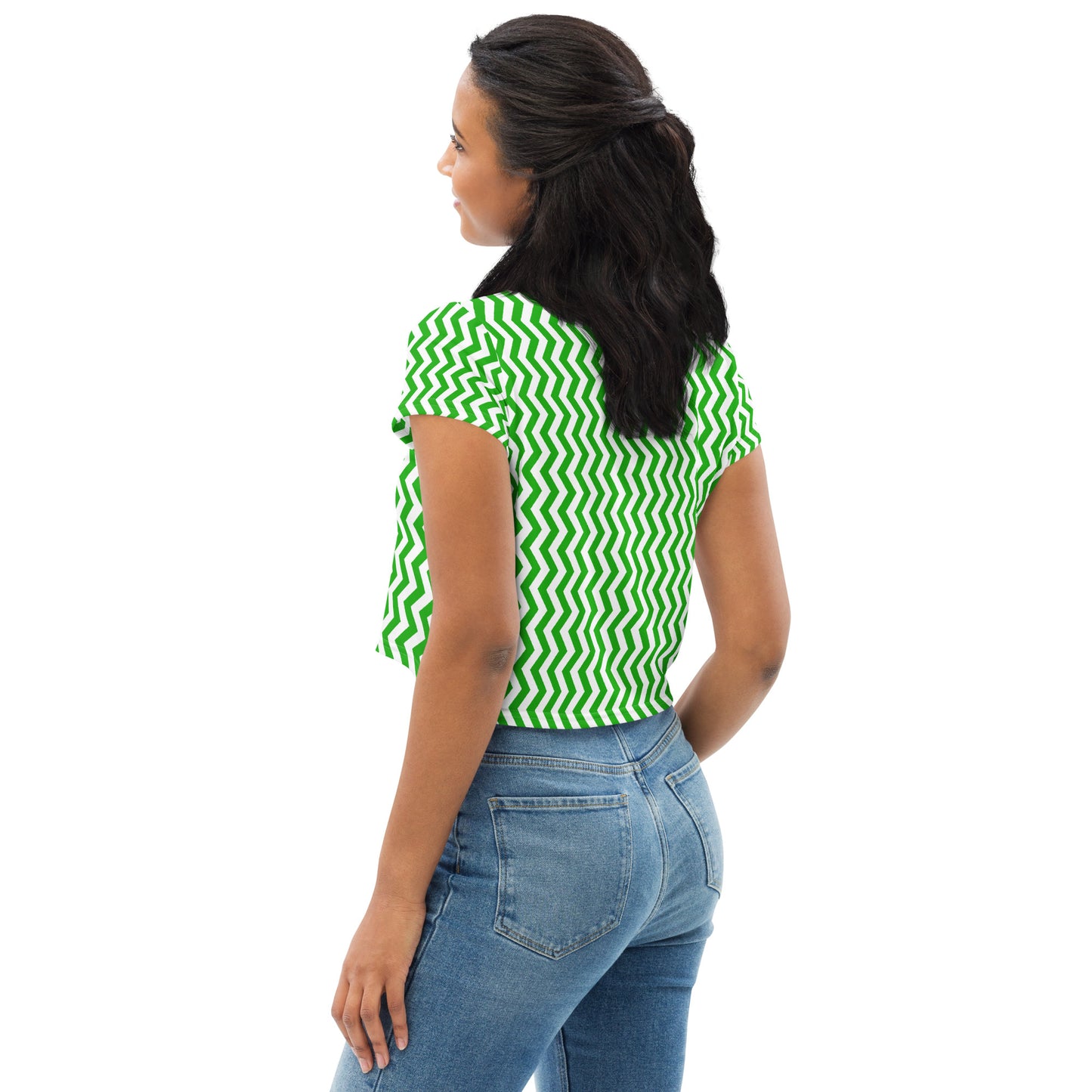 YOWNII ZIGZAG Green Crop Tee