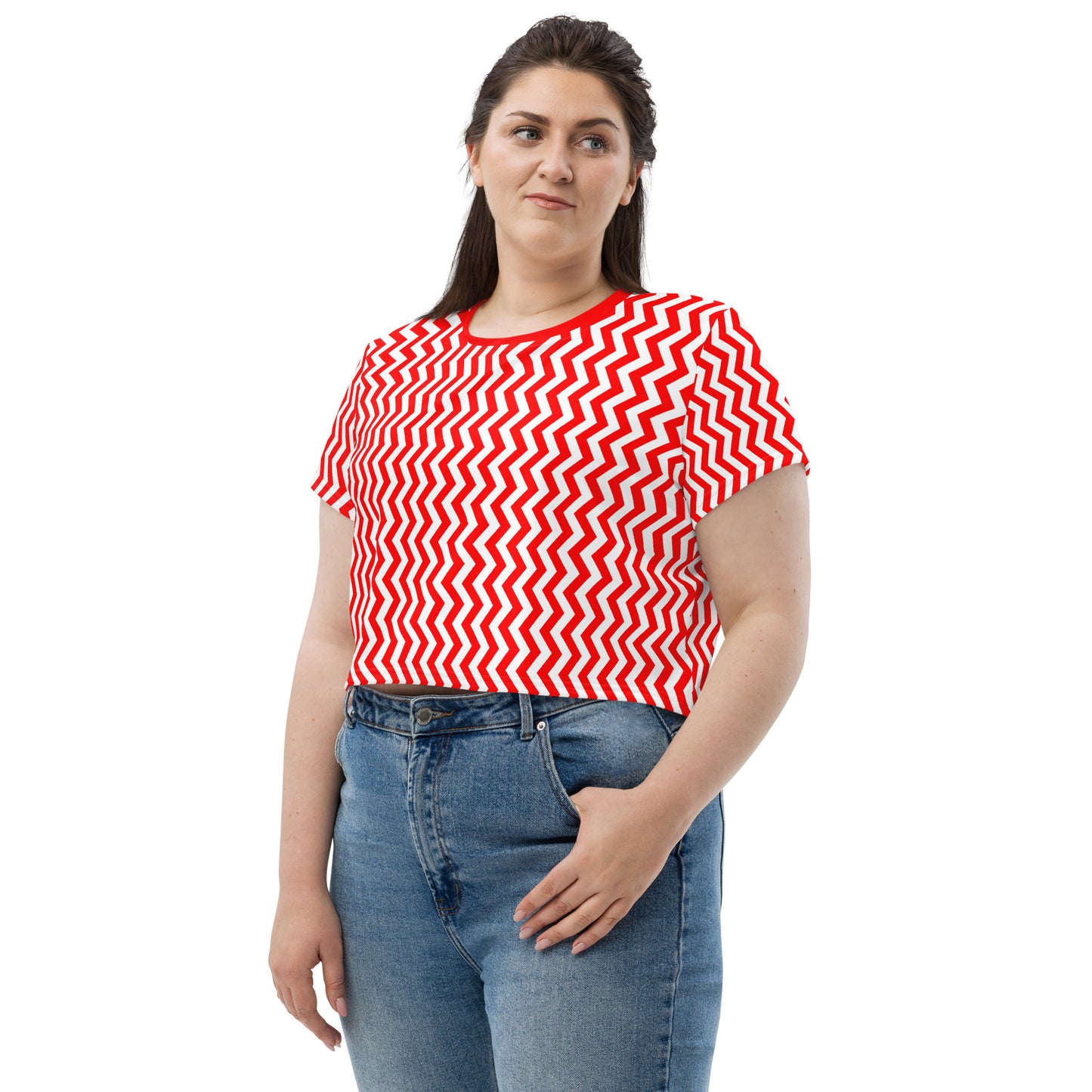 YOWNII ZIG ZAG Red Crop Tee