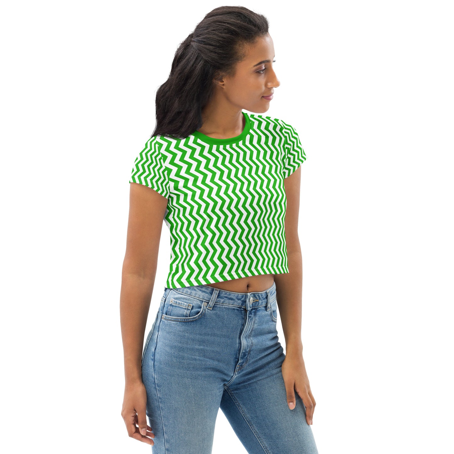 YOWNII ZIGZAG Green Crop Tee