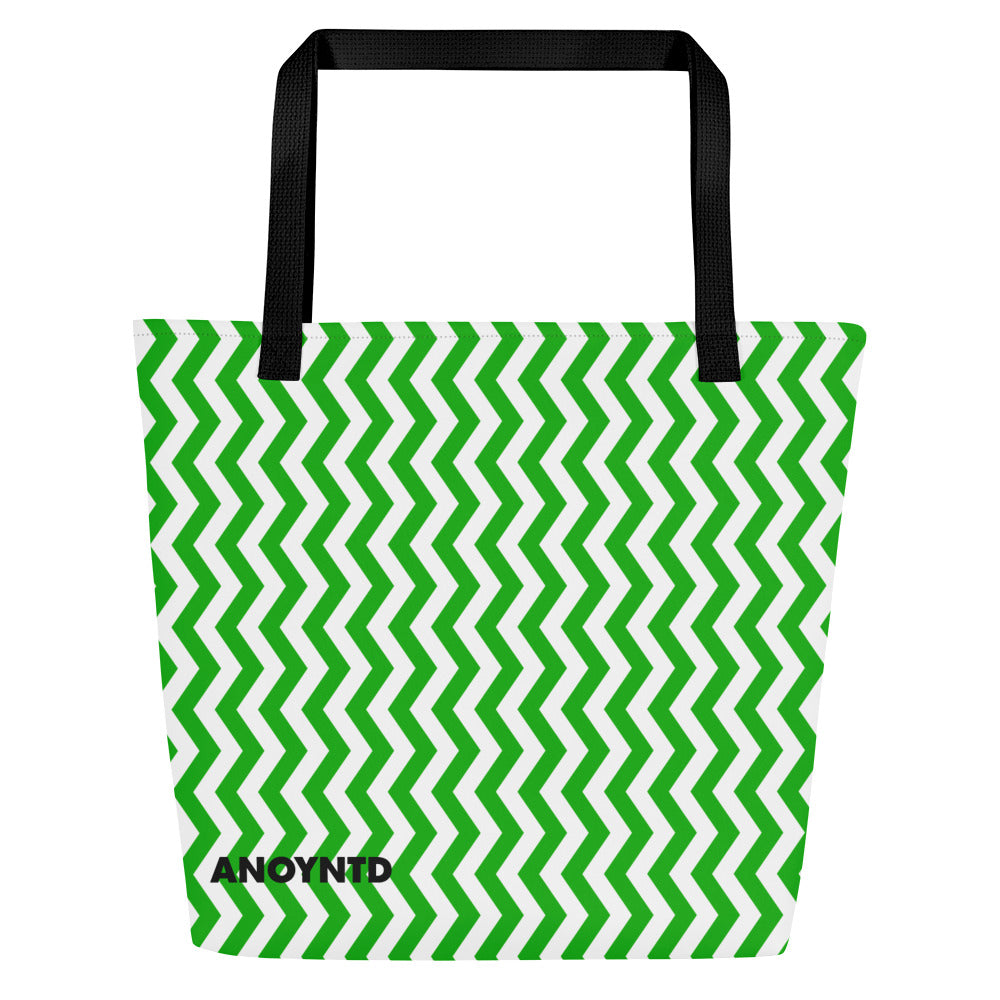 ANOYNTD Green ZIG ZAG Large Tote Bag