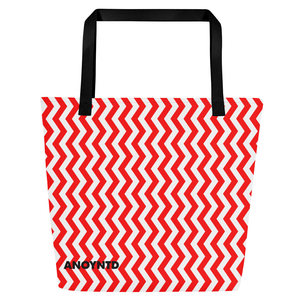 ANOYNTD Red ZIG ZAG Large Tote Bag