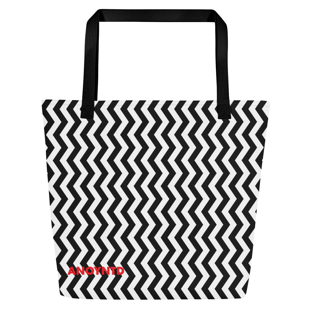 ANOYNTD Black/White ZIG ZAG Large Tote Bag