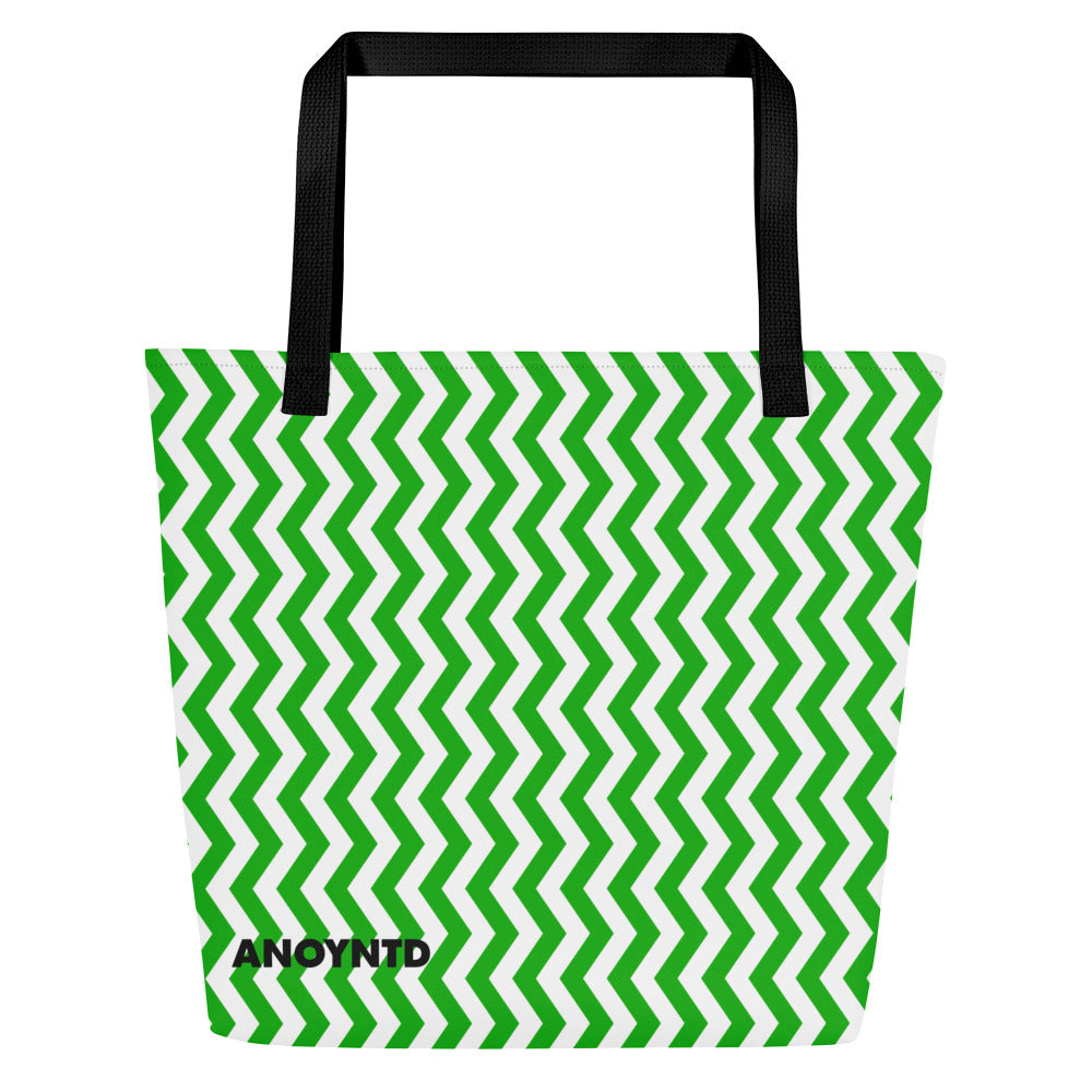 ANOYNTD Green ZIG ZAG Large Tote Bag