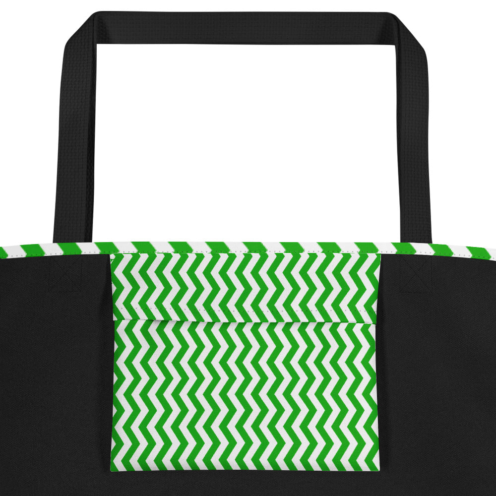 ANOYNTD Green ZIG ZAG Large Tote Bag