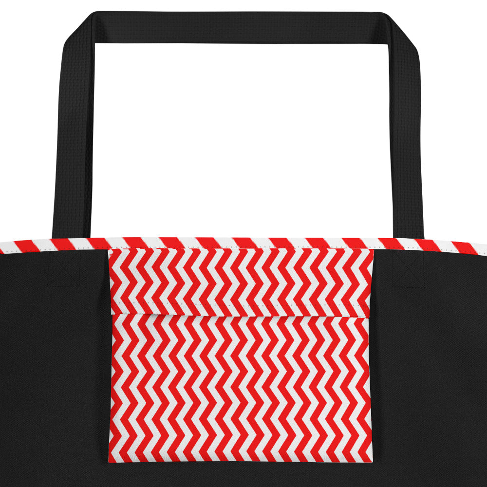 ANOYNTD Red ZIG ZAG Large Tote Bag