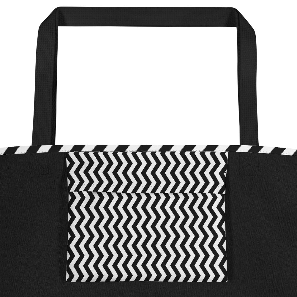 ANOYNTD Black/White ZIG ZAG Large Tote Bag